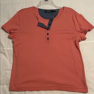 Ralph Lauren Women's Coral & Denim Short Sleeve Tee